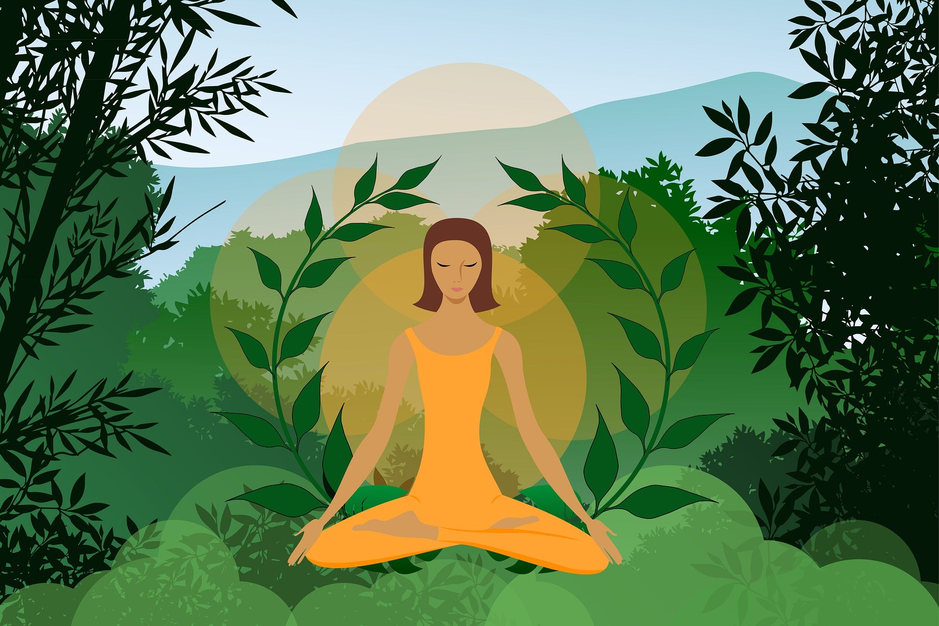 Grafik-Design Bild einer Frau in dern Natur in Yoga-Pose