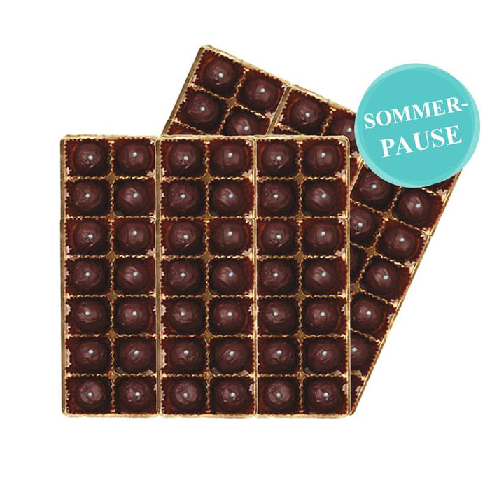 Bitterstern Schokoladentrüffel Vorratspackung (84er) mit einem Aufkleber "Sommerpause"