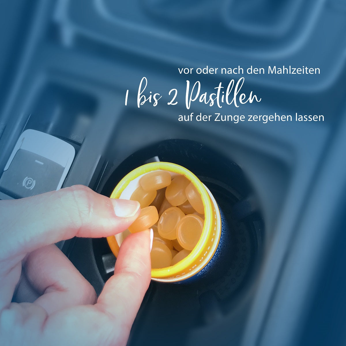 Bitterstern Lutschpastillen Bitterfein ideal für unterwegs im Auto-Cupholder
