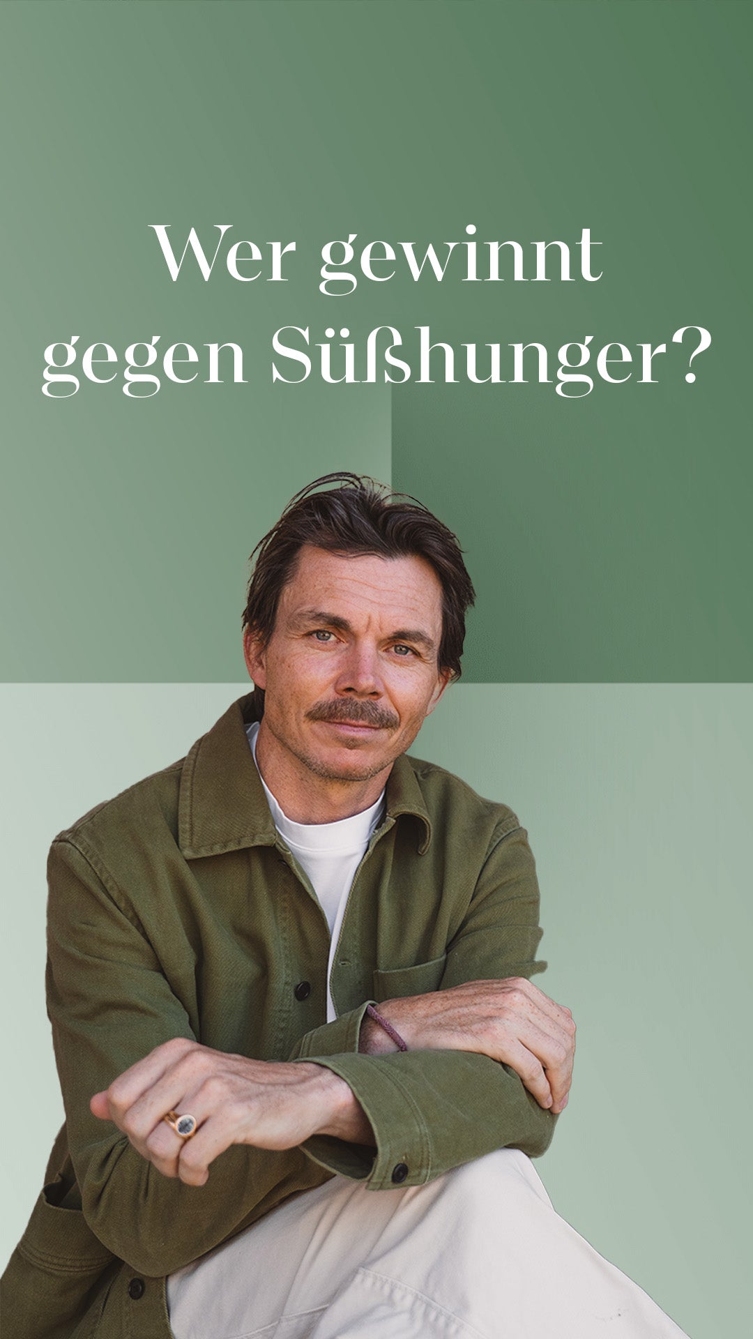 Markus, Geschäftsführer von Laetitia mit der Aufschrift: Wer gewinnt gegen Süßhunger? Es geht dabei um ein Gewinnspiel. 