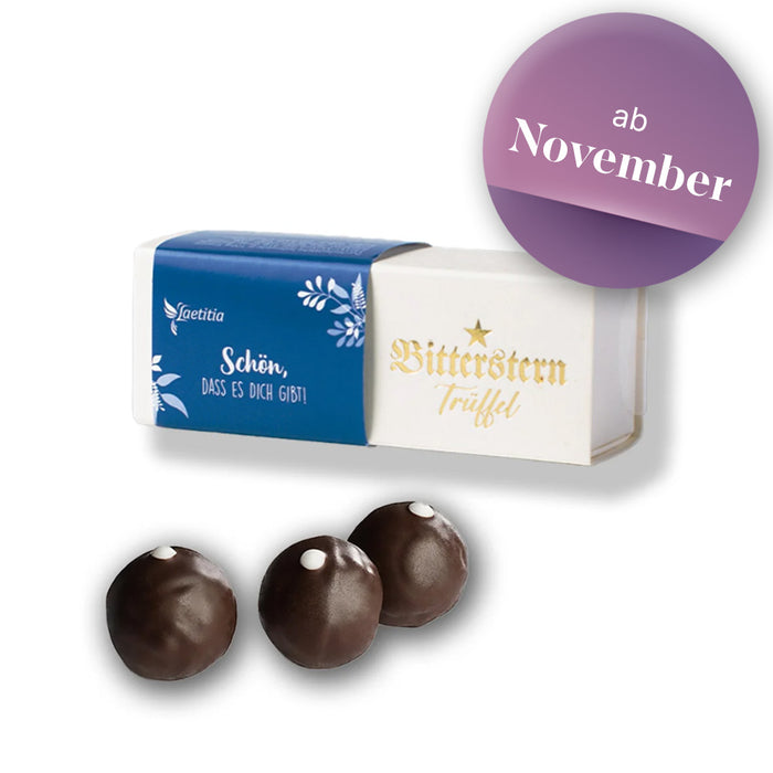 Schokoladentrüffel von Laetitia in der 3er Geschenkgröße mit der Info "ab November"
