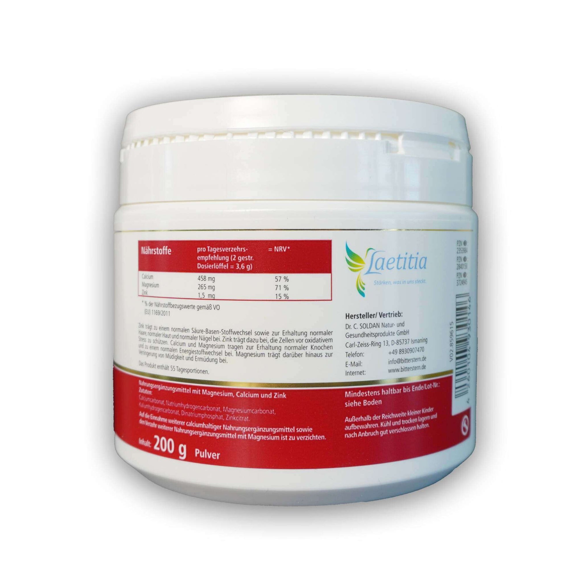 Weiße Dose mit rotem Etikett des Urbase I - Basic Basenmineralpulvers, 200 g, zeigt Nährwertangaben und Herstellerinfo.
